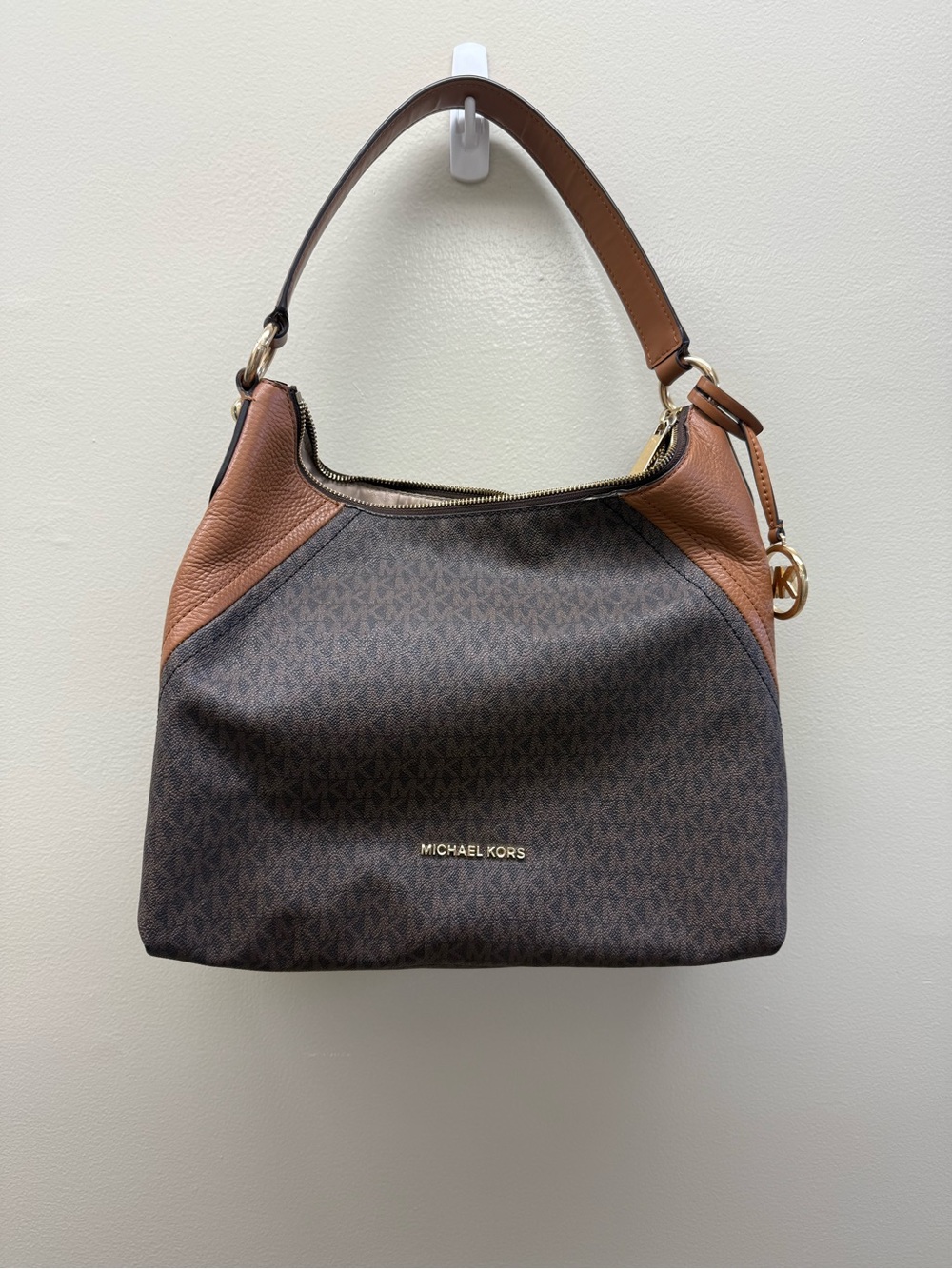 Michael Kors Signature MK Brown Tan Hobo Shoulder Crossbody Bag + Dust Bag - Picture 1 of 9